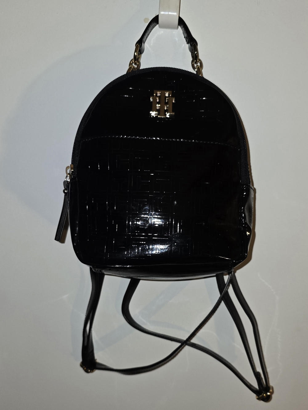 Tommy Hilfiger Black Patent Mini Backpack